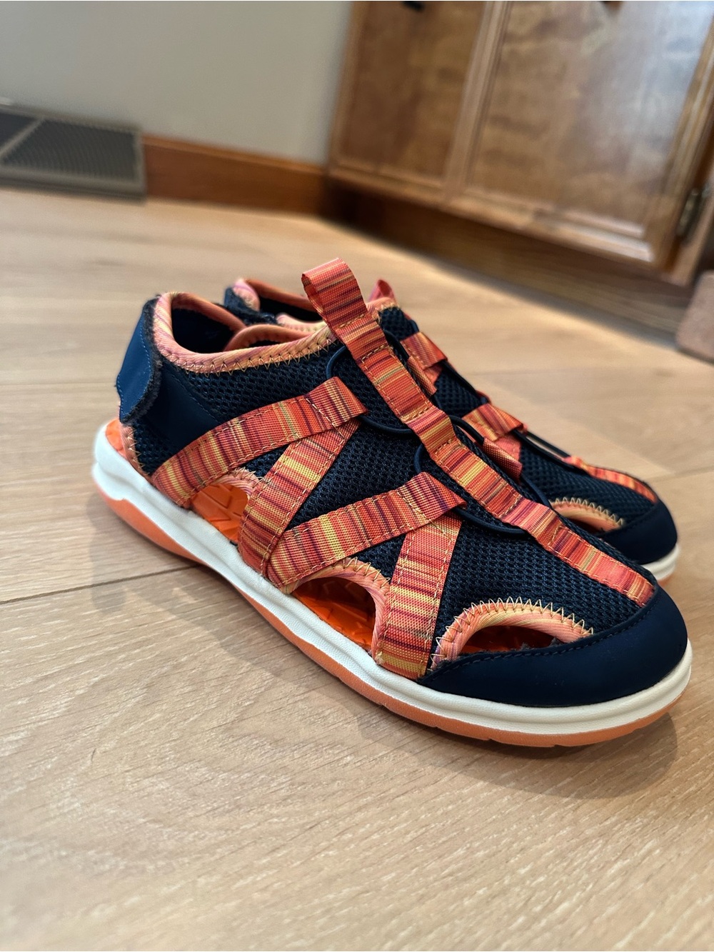 Lands End Kids Navy and Orange Athletic Sandal - Comfortable Active Shoe